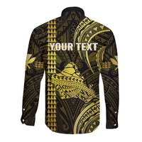 Personalised Hawaiian Islands Long Sleeve Button Shirt Oahu Map Yellow Kanaka With Kakau LT14 - Polynesian Pride