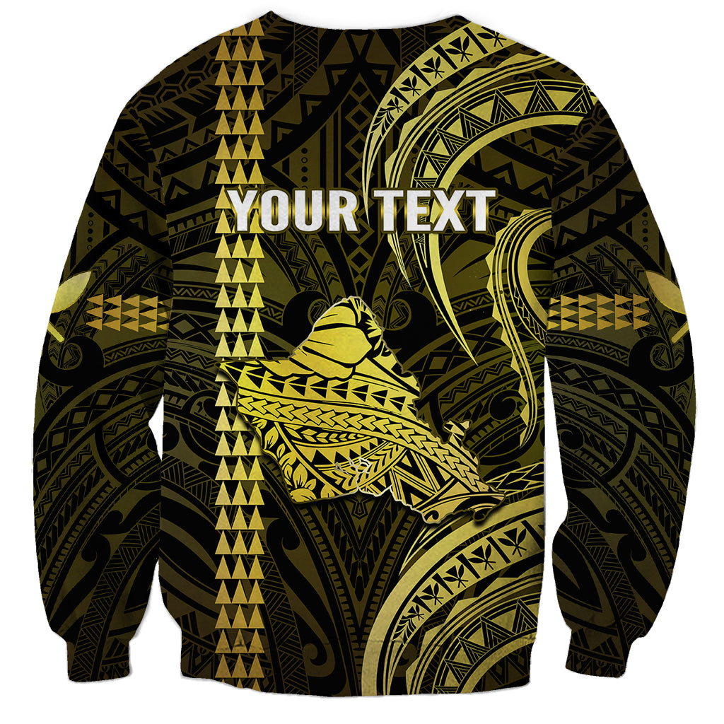 Personalised Hawaiian Islands Sweatshirt Oahu Map Yellow Kanaka With Kakau LT14 - Polynesian Pride