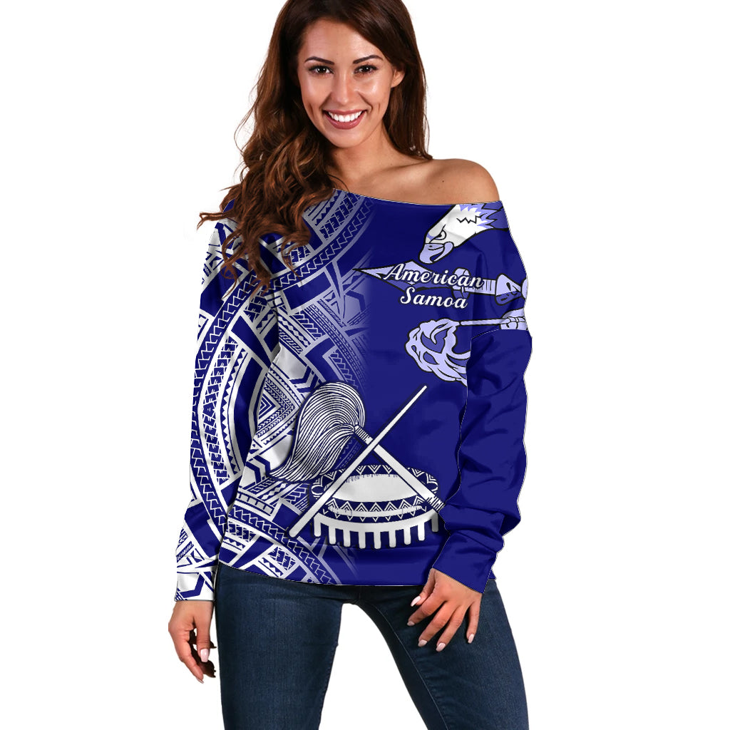 Polynesian Pride American Samoa Off Shoulder Sweater July 4 Independence Day LT14 Women Blue - Polynesian Pride