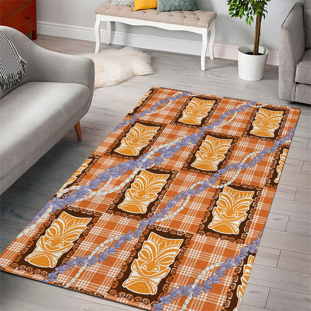 Aloha Hawaii Tiki Palaka Motifs Area Rug Honohono Lei Orange Elegant Vibes LT14 - Polynesian Pride