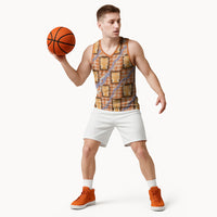 Aloha Hawaii Tiki Palaka Motifs Basketball Jersey Honohono Lei Orange Elegant Vibes