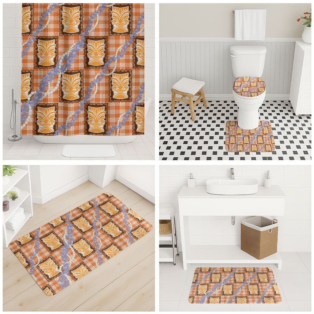 Aloha Hawaii Tiki Palaka Motifs Bathroom Set Honohono Lei Orange Elegant Vibes LT14 - Polynesian Pride