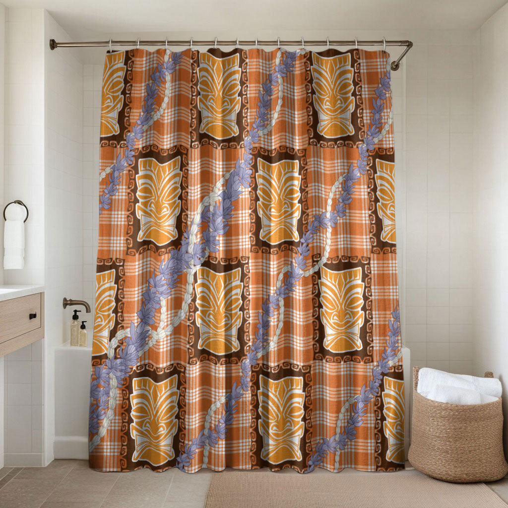 Aloha Hawaii Tiki Palaka Motifs Bathroom Set Honohono Lei Orange Elegant Vibes LT14 Shower Curtain Only Orange - Polynesian Pride