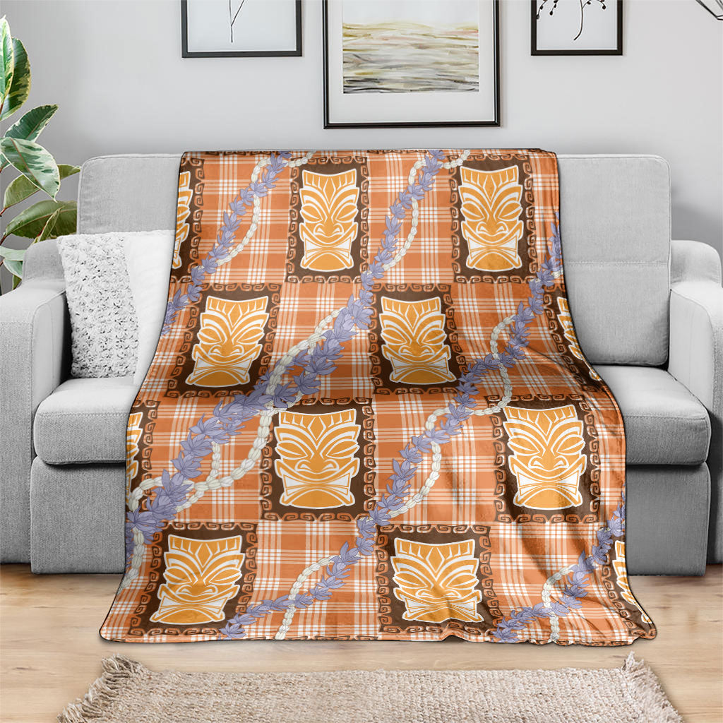 Aloha Hawaii Tiki Palaka Motifs Blanket Honohono Lei Orange Elegant Vibes LT14 - Polynesian Pride