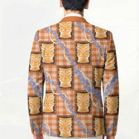 Aloha Hawaii Tiki Palaka Motifs Blazer Honohono Lei Orange Elegant Vibes