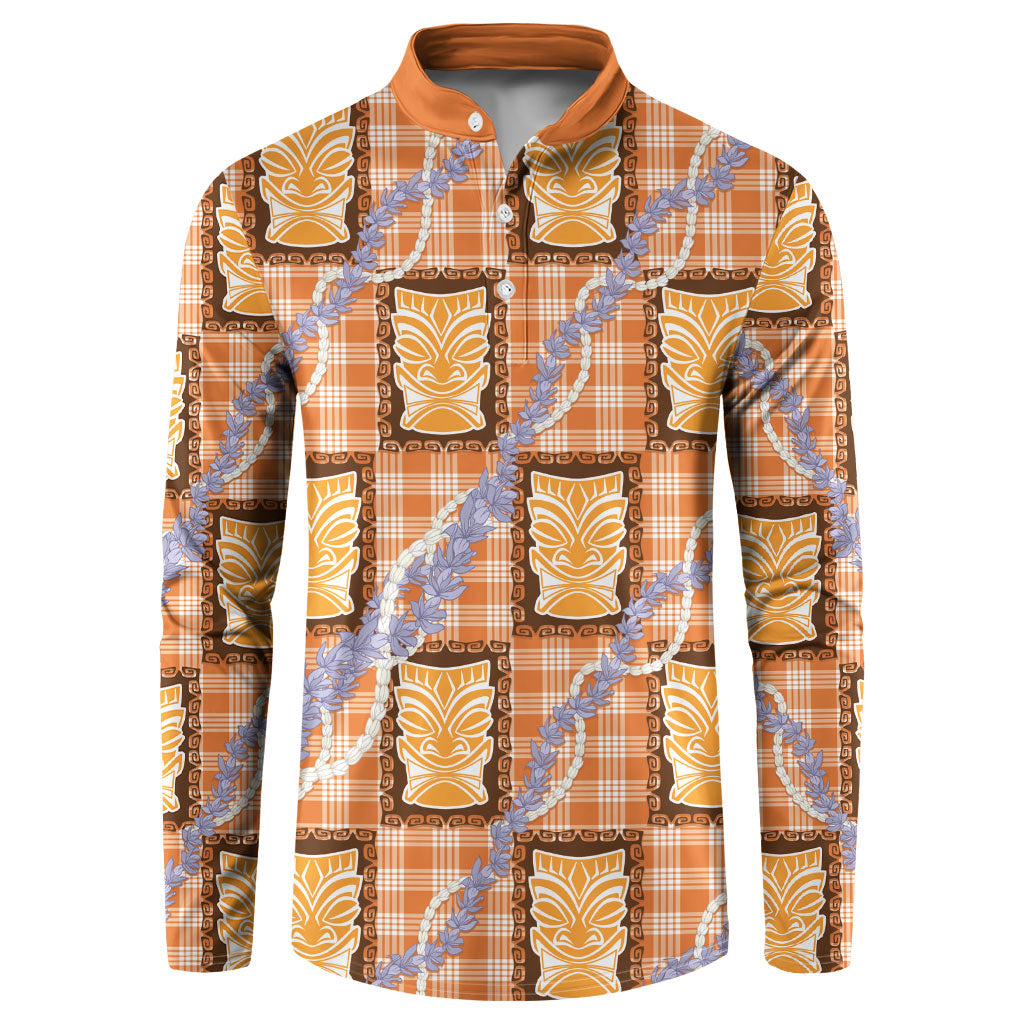 Aloha Hawaii Tiki Palaka Motifs Button Sweatshirt Honohono Lei Orange Elegant Vibes LT14 Orange - Polynesian Pride