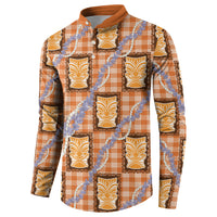 Aloha Hawaii Tiki Palaka Motifs Button Sweatshirt Honohono Lei Orange Elegant Vibes