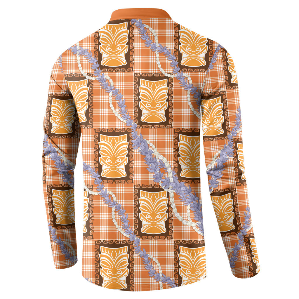 Aloha Hawaii Tiki Palaka Motifs Button Sweatshirt Honohono Lei Orange Elegant Vibes