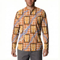 Aloha Hawaii Tiki Palaka Motifs Button Sweatshirt Honohono Lei Orange Elegant Vibes