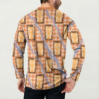 Aloha Hawaii Tiki Palaka Motifs Button Sweatshirt Honohono Lei Orange Elegant Vibes
