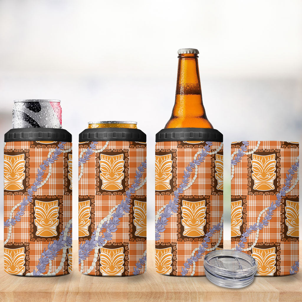 Aloha Hawaii Tiki Palaka Motifs 4 in 1 Can Cooler Tumbler Honohono Lei Orange Elegant Vibes