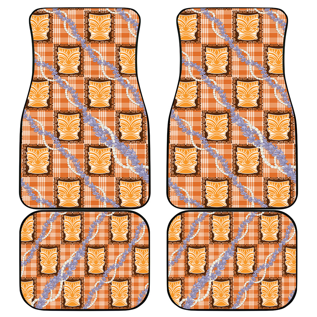 Aloha Hawaii Tiki Palaka Motifs Car Mats Honohono Lei Orange Elegant Vibes LT14 - Polynesian Pride