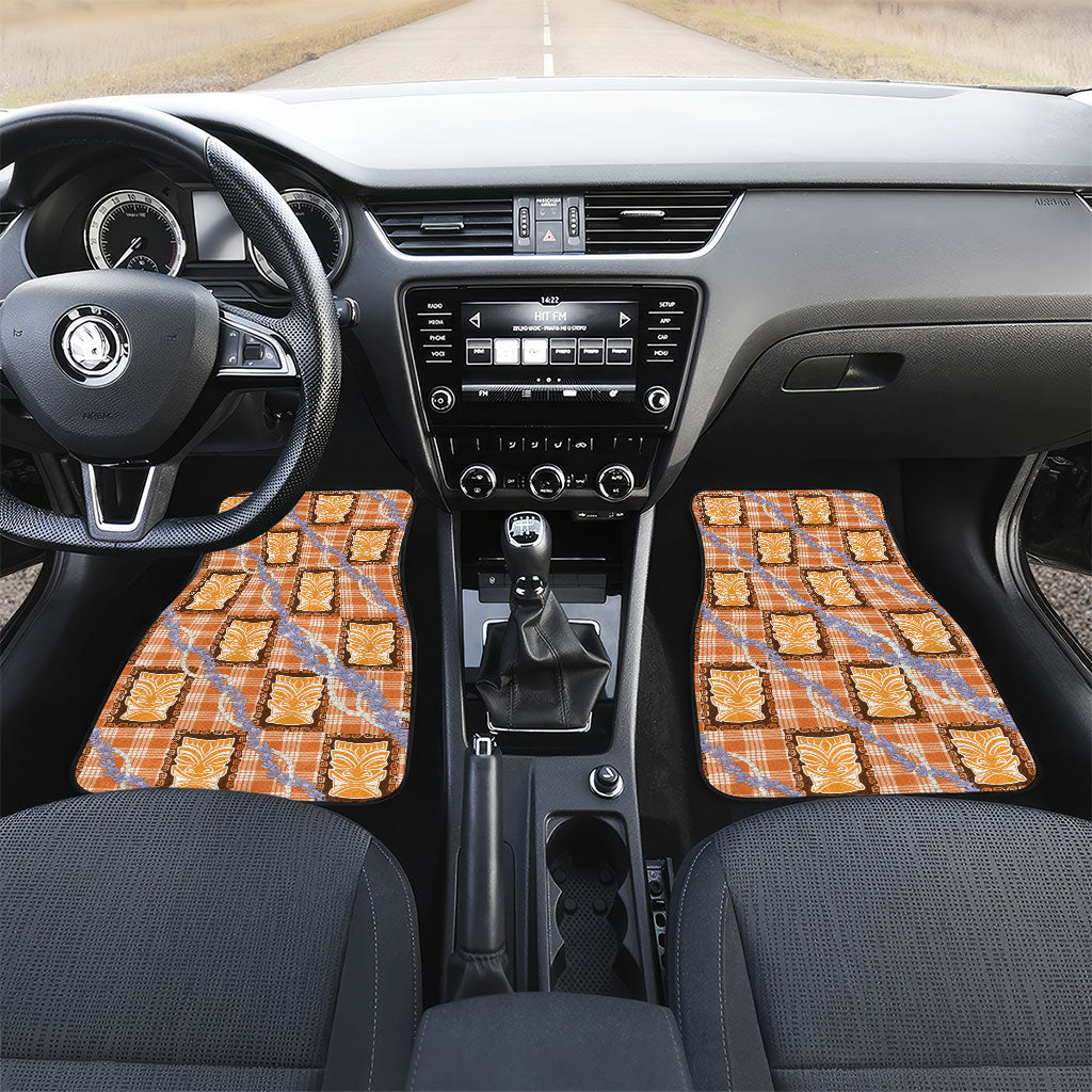 Aloha Hawaii Tiki Palaka Motifs Car Mats Honohono Lei Orange Elegant Vibes LT14 Set 2pcs - Front Orange - Polynesian Pride