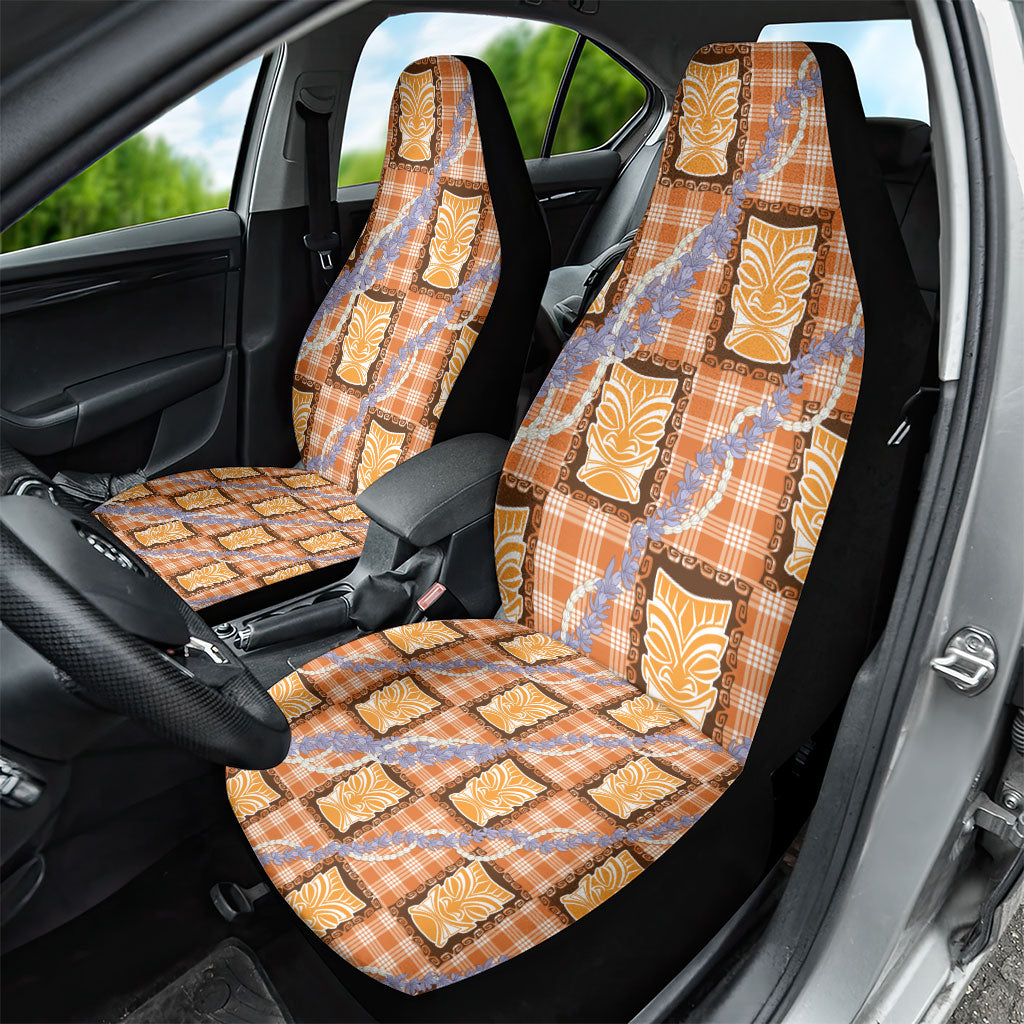 Aloha Hawaii Tiki Palaka Motifs Car Seat Cover Honohono Lei Orange Elegant Vibes