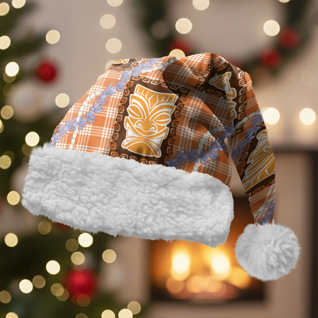 Aloha Hawaii Tiki Palaka Motifs Christmas Santa Hat Honohono Lei Orange Elegant Vibes LT14 With Fur Orange - Polynesian Pride