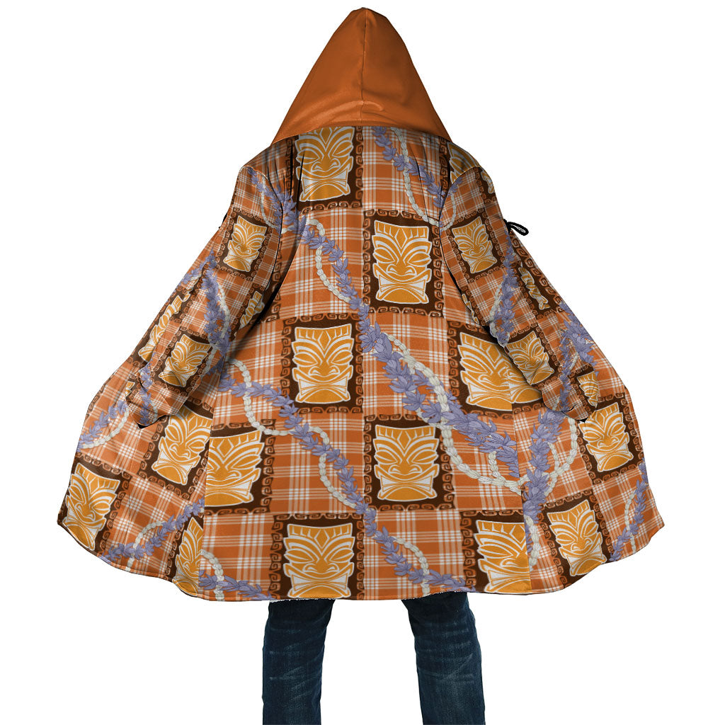 Aloha Hawaii Tiki Palaka Motifs Cloak Honohono Lei Orange Elegant Vibes