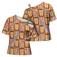 Aloha Hawaii Tiki Palaka Motifs Cross Shoulder Shirt Honohono Lei Orange Elegant Vibes LT14 - Polynesian Pride
