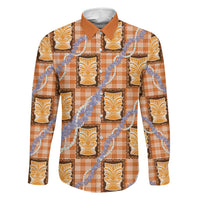 Aloha Hawaii Tiki Palaka Motifs Family Matching Long Sleeve Bodycon Dress and Hawaiian Shirt Honohono Lei Orange Elegant Vibes LT14 Dad's Shirt - Long Sleeve Orange - Polynesian Pride