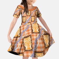Aloha Hawaii Tiki Palaka Motifs Family Matching Mermaid Dress and Hawaiian Shirt Honohono Lei Orange Elegant Vibes LT14 Daughter's Dress Orange - Polynesian Pride