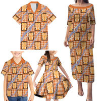 Aloha Hawaii Tiki Palaka Motifs Family Matching Puletasi and Hawaiian Shirt Honohono Lei Orange Elegant Vibes LT14 - Polynesian Pride