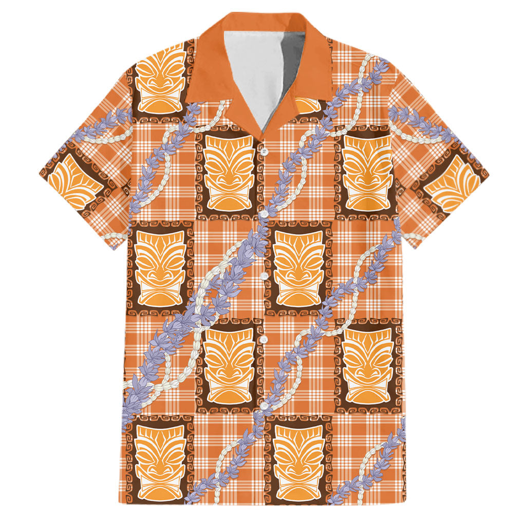 Aloha Hawaii Tiki Palaka Motifs Family Matching Summer Maxi Dress and Hawaiian Shirt Honohono Lei Orange Elegant Vibes LT14 Dad's Shirt - Short Sleeve Orange - Polynesian Pride