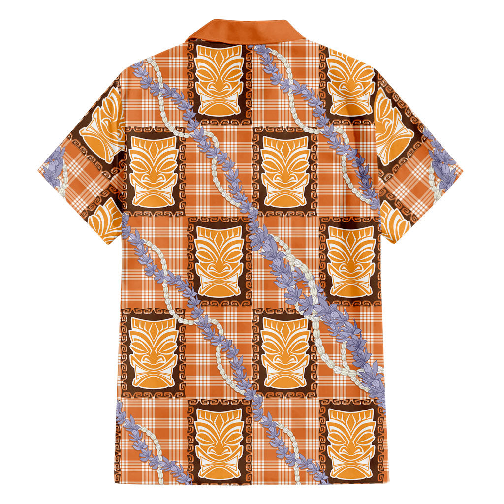 Aloha Hawaii Tiki Palaka Motifs Family Matching Summer Maxi Dress and Hawaiian Shirt Honohono Lei Orange Elegant Vibes LT14 - Polynesian Pride