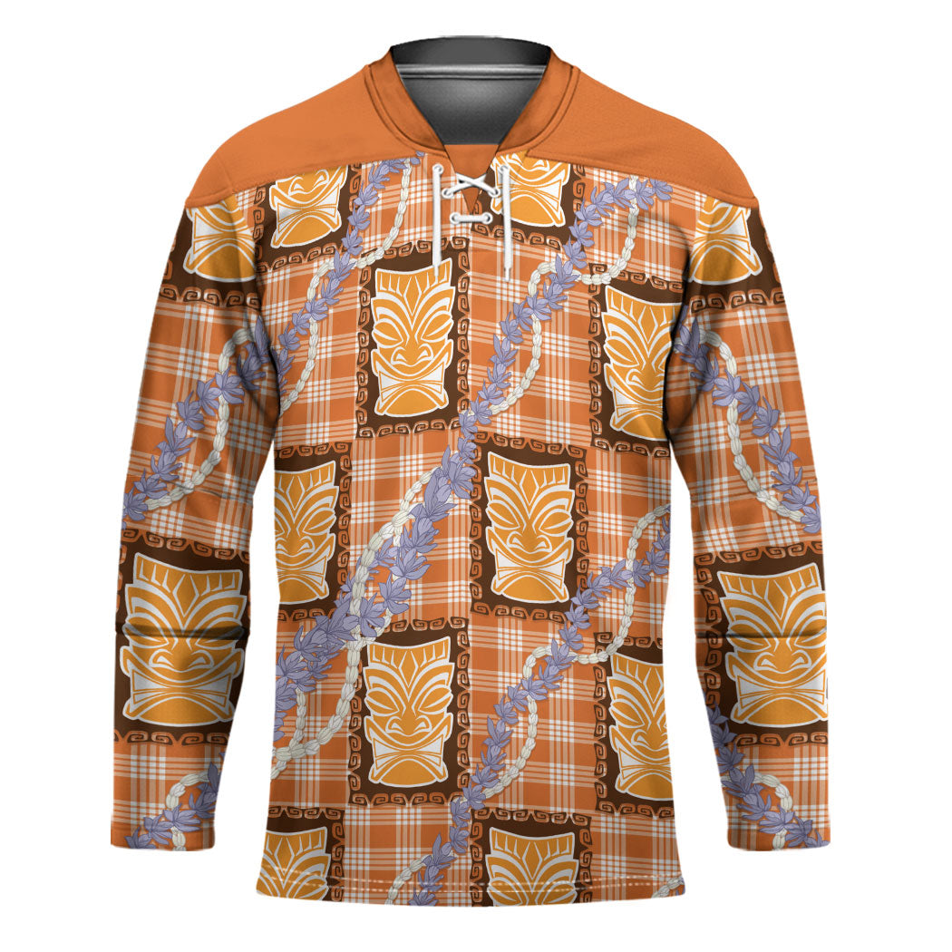 Aloha Hawaii Tiki Palaka Motifs Hockey Jersey Honohono Lei Orange Elegant Vibes LT14 Unisex Orange - Polynesian Pride
