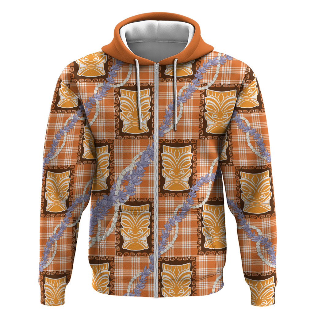 Aloha Hawaii Tiki Palaka Motifs Hoodie Honohono Lei Orange Elegant Vibes LT14 Zip Hoodie Orange - Polynesian Pride