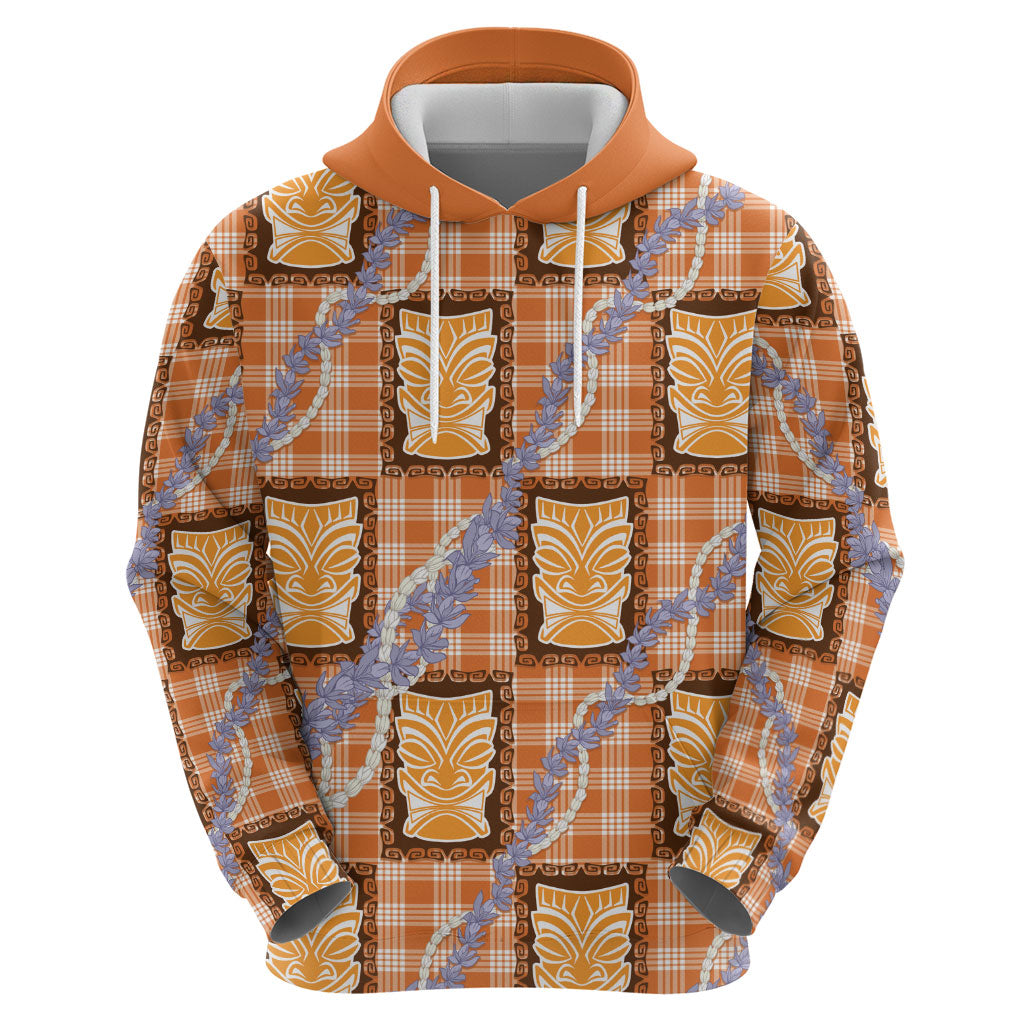 Aloha Hawaii Tiki Palaka Motifs Hoodie Honohono Lei Orange Elegant Vibes LT14 - Polynesian Pride