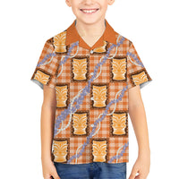 Aloha Hawaii Tiki Palaka Motifs Kid Hawaiian Shirt Honohono Lei Orange Elegant Vibes