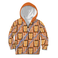 Aloha Hawaii Tiki Palaka Motifs Kid Hoodie Honohono Lei Orange Elegant Vibes