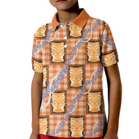Aloha Hawaii Tiki Palaka Motifs Kid Polo Shirt Honohono Lei Orange Elegant Vibes