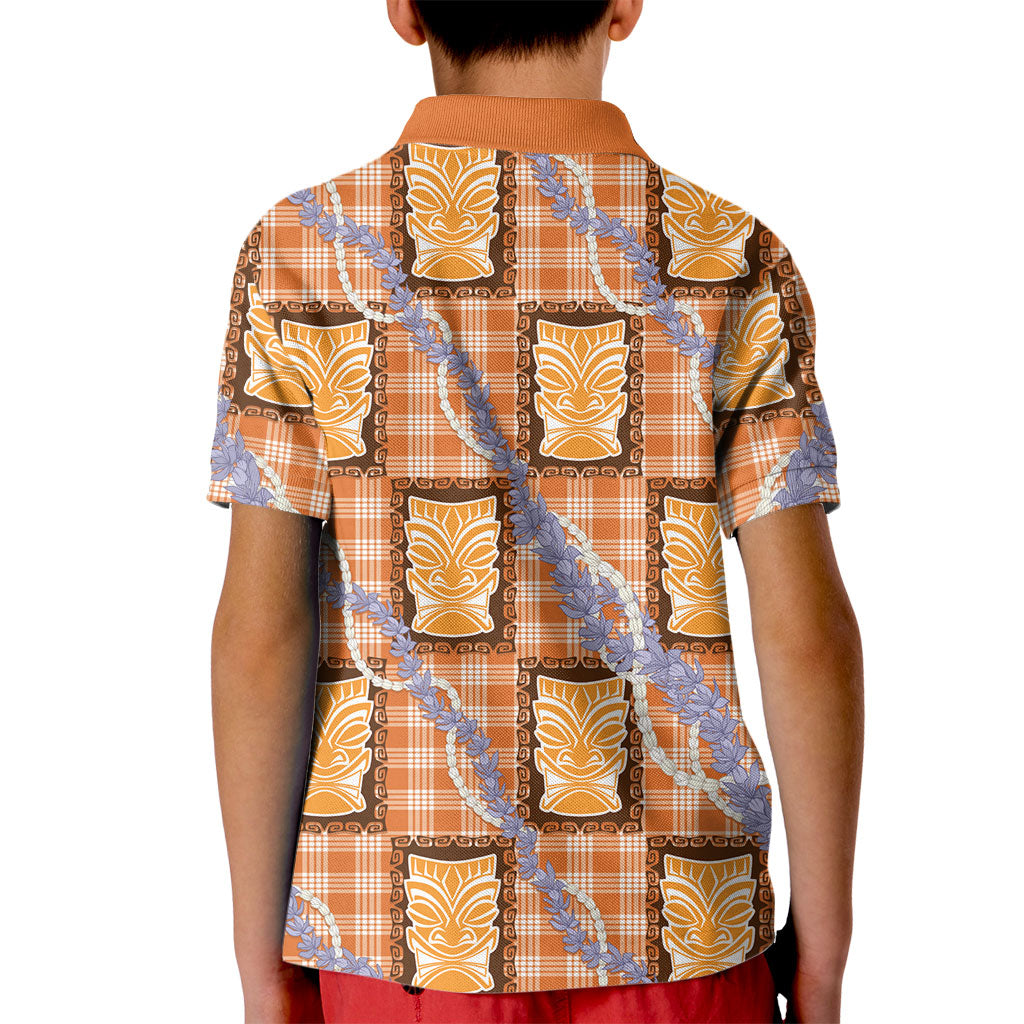 Aloha Hawaii Tiki Palaka Motifs Kid Polo Shirt Honohono Lei Orange Elegant Vibes