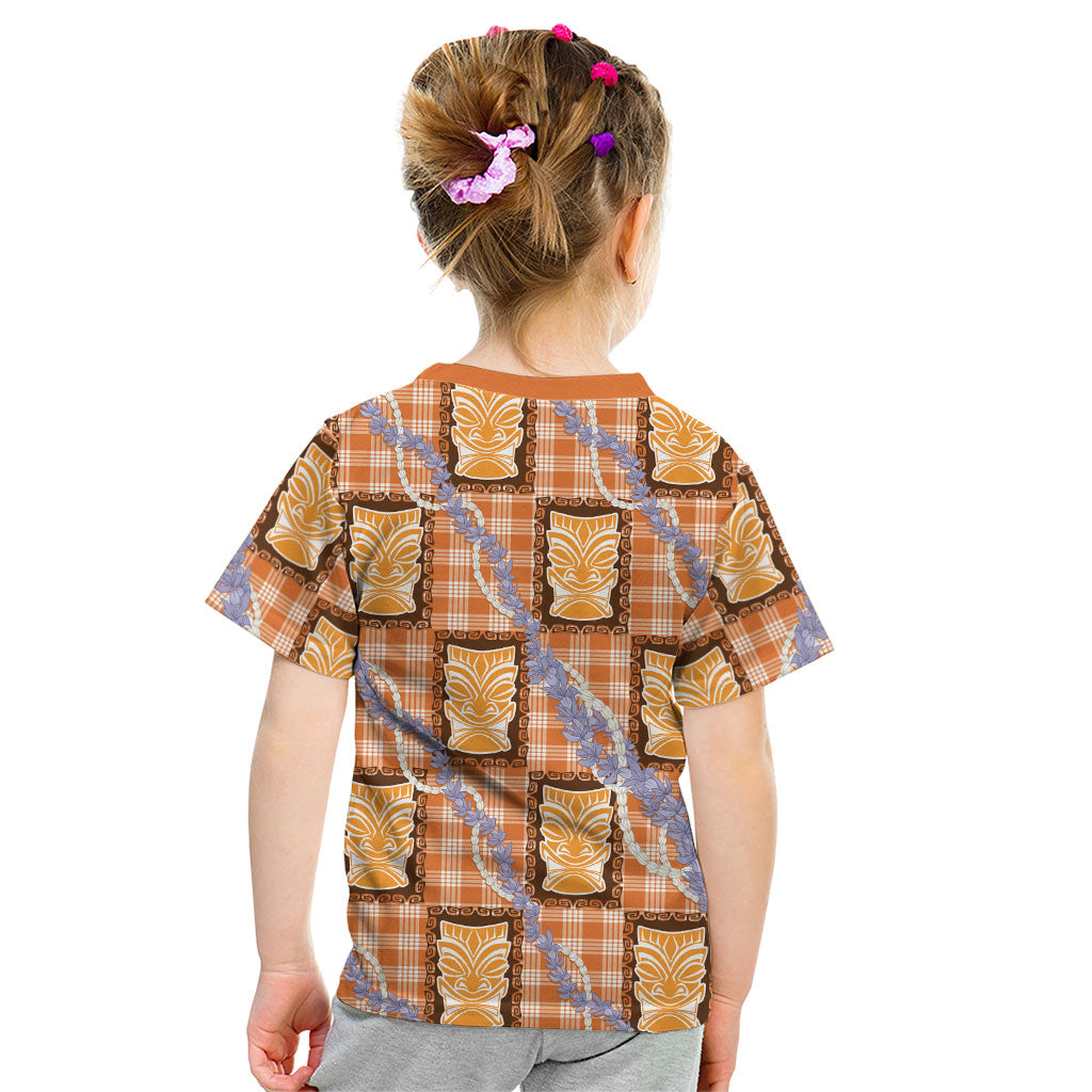 Aloha Hawaii Tiki Palaka Motifs Kid T Shirt Honohono Lei Orange Elegant Vibes LT14 - Polynesian Pride