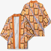 Aloha Hawaii Tiki Palaka Motifs Kimono Honohono Lei Orange Elegant Vibes