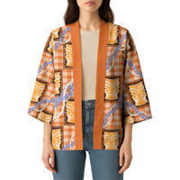 Aloha Hawaii Tiki Palaka Motifs Kimono Honohono Lei Orange Elegant Vibes