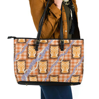 Aloha Hawaii Tiki Palaka Motifs Leather Tote Bag Honohono Lei Orange Elegant Vibes LT14 - Polynesian Pride
