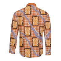 Aloha Hawaii Tiki Palaka Motifs Long Sleeve Button Shirt Honohono Lei Orange Elegant Vibes LT14 - Polynesian Pride
