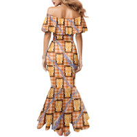 Aloha Hawaii Tiki Palaka Motifs Mermaid Dress Honohono Lei Orange Elegant Vibes