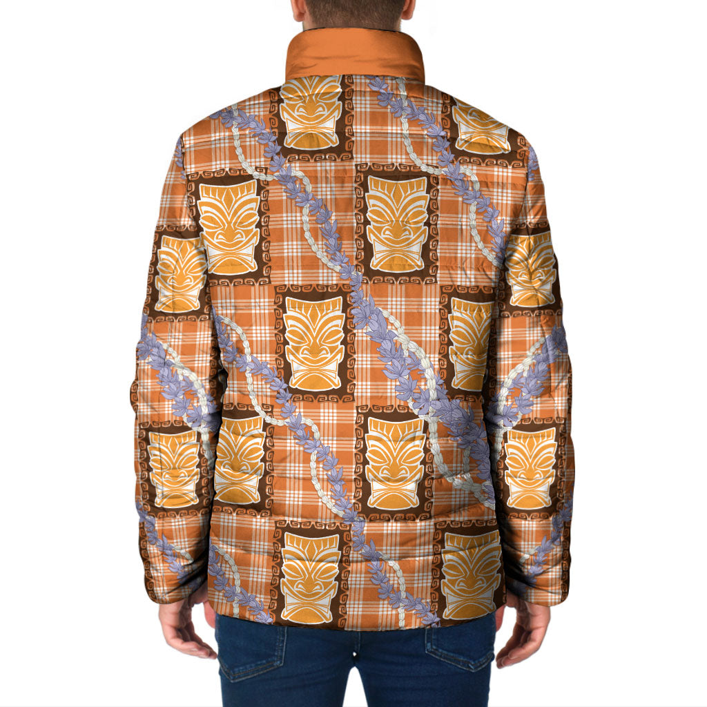 Aloha Hawaii Tiki Palaka Motifs Padded Jacket Honohono Lei Orange Elegant Vibes LT14 - Polynesian Pride