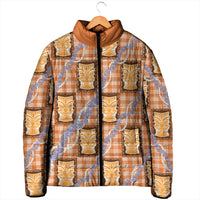 Aloha Hawaii Tiki Palaka Motifs Padded Jacket Honohono Lei Orange Elegant Vibes LT14 - Polynesian Pride