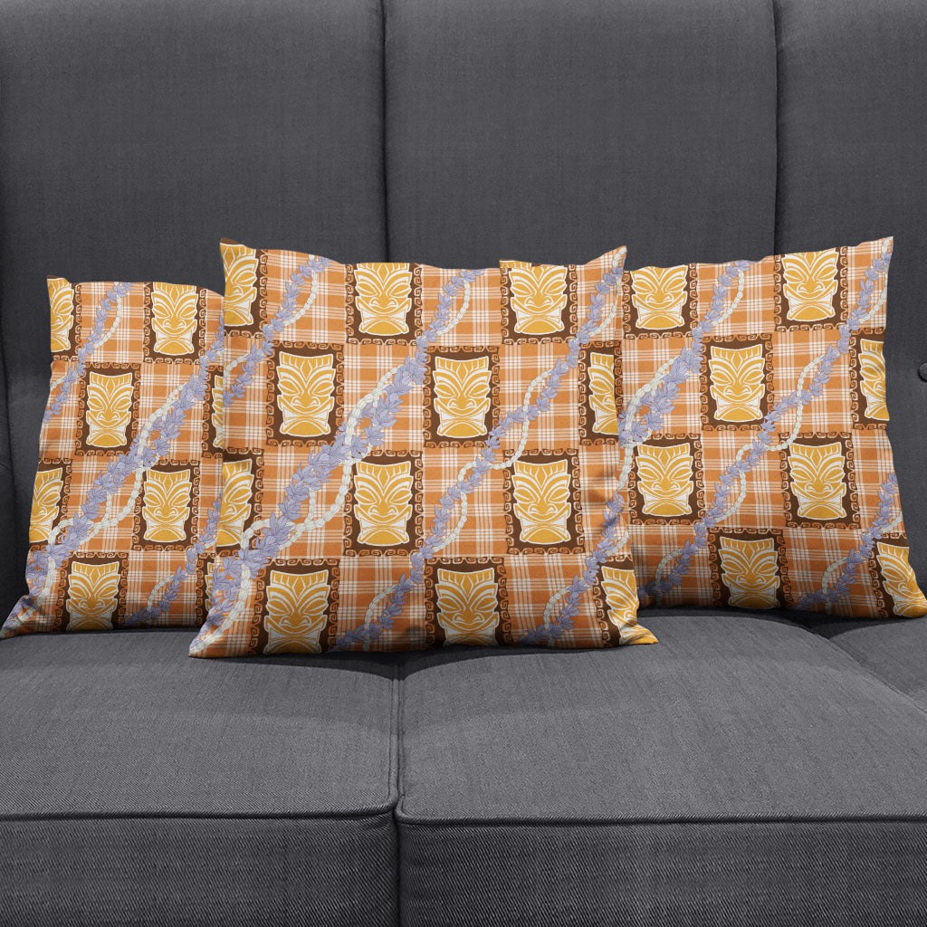 Aloha Hawaii Tiki Palaka Motifs Pillow Cover Honohono Lei Orange Elegant Vibes LT14 - Polynesian Pride