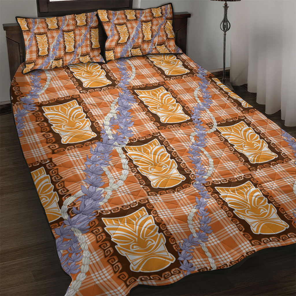 Aloha Hawaii Tiki Palaka Motifs Quilt Bed Set Honohono Lei Orange Elegant Vibes LT14 Orange - Polynesian Pride