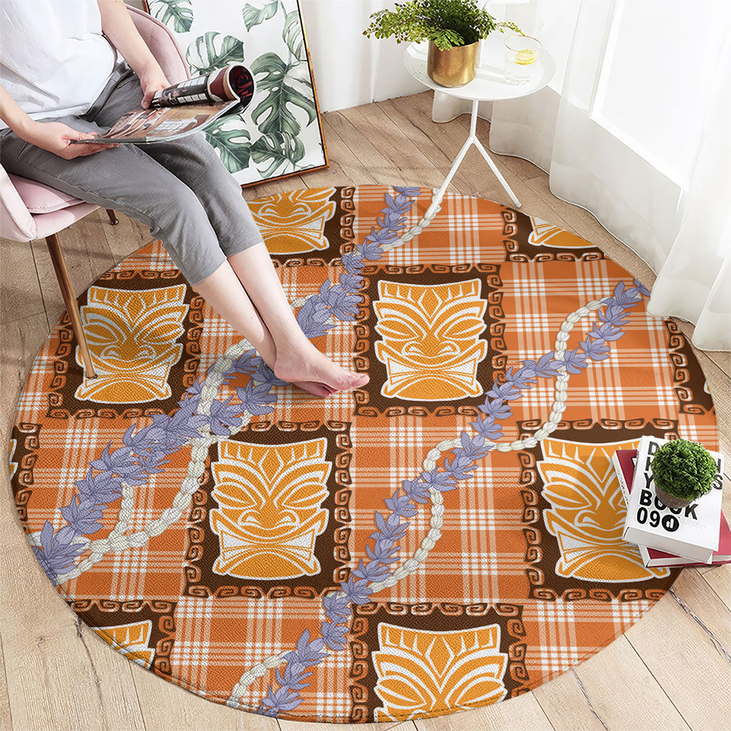 Aloha Hawaii Tiki Palaka Motifs Round Carpet Honohono Lei Orange Elegant Vibes LT14 - Polynesian Pride