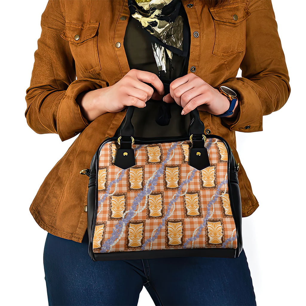 Aloha Hawaii Tiki Palaka Motifs Shoulder Handbag Honohono Lei Orange Elegant Vibes LT14 - Polynesian Pride