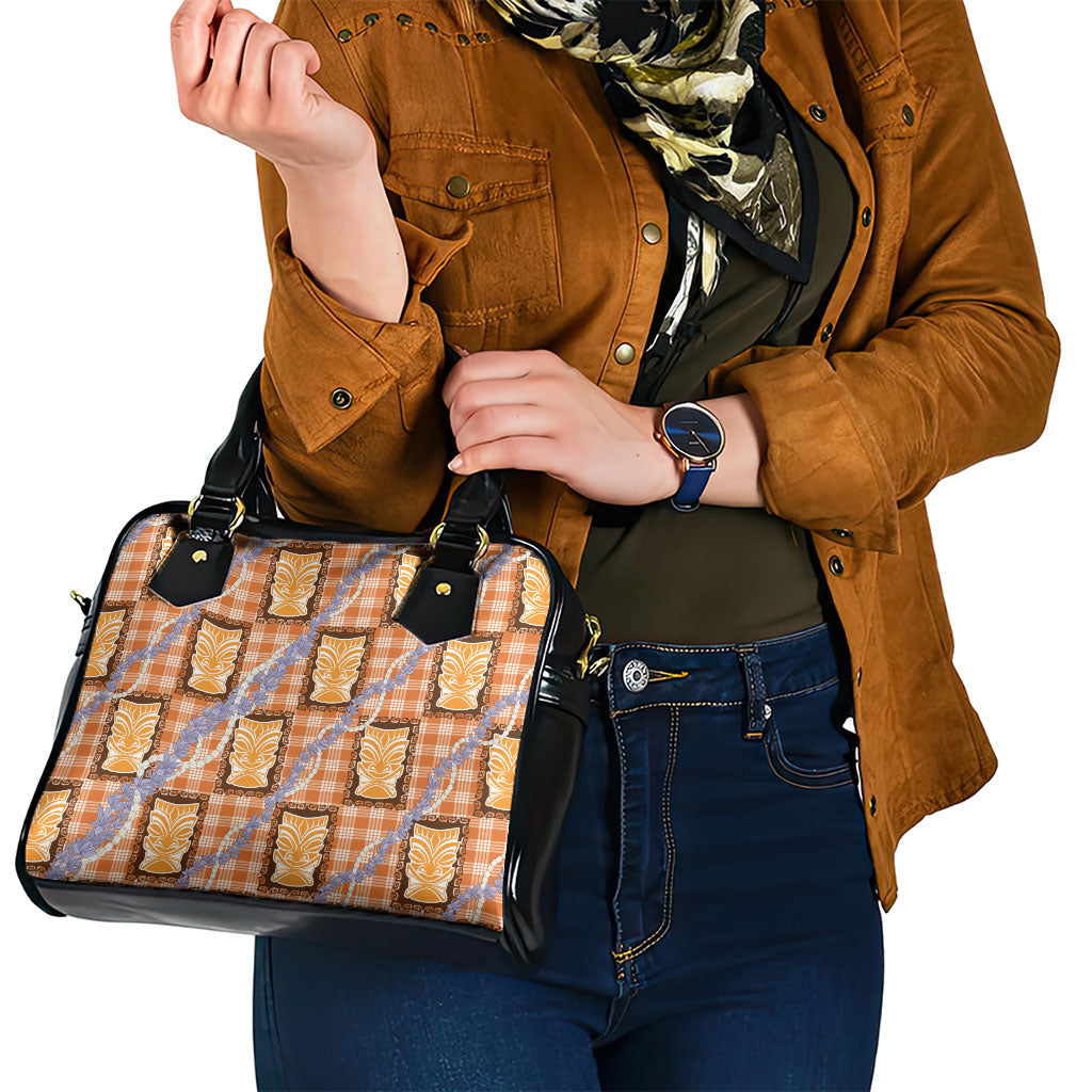 Aloha Hawaii Tiki Palaka Motifs Shoulder Handbag Honohono Lei Orange Elegant Vibes LT14 - Polynesian Pride