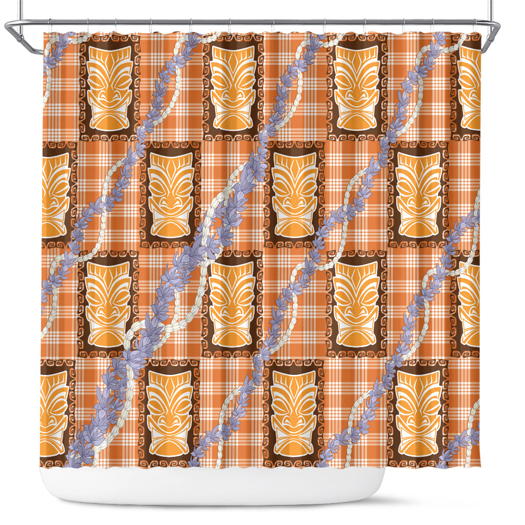 Aloha Hawaii Tiki Palaka Motifs Shower Curtain Honohono Lei Orange Elegant Vibes LT14 Orange - Polynesian Pride