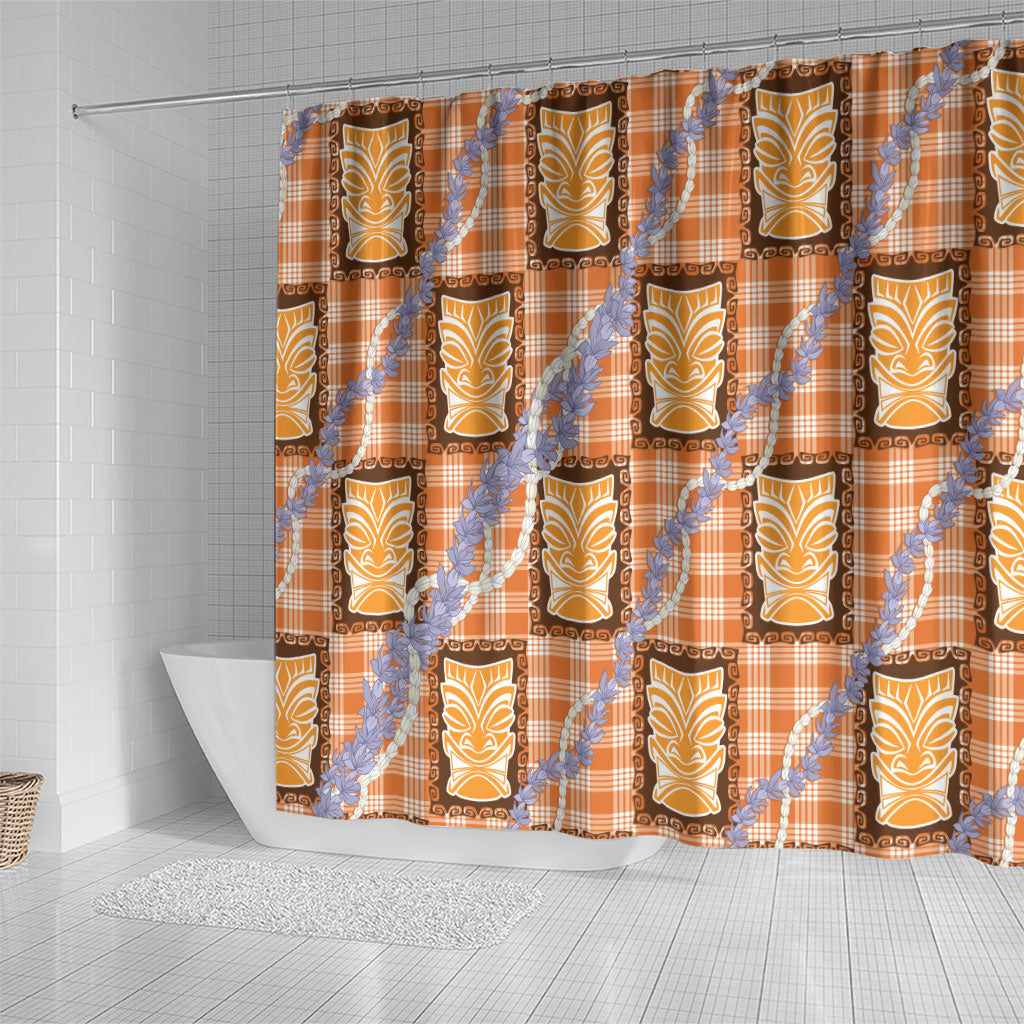 Aloha Hawaii Tiki Palaka Motifs Shower Curtain Honohono Lei Orange Elegant Vibes LT14 - Polynesian Pride