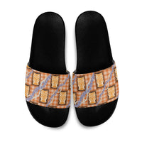 Aloha Hawaii Tiki Palaka Motifs Slide Sandals Honohono Lei Orange Elegant Vibes LT14 Orange - Polynesian Pride