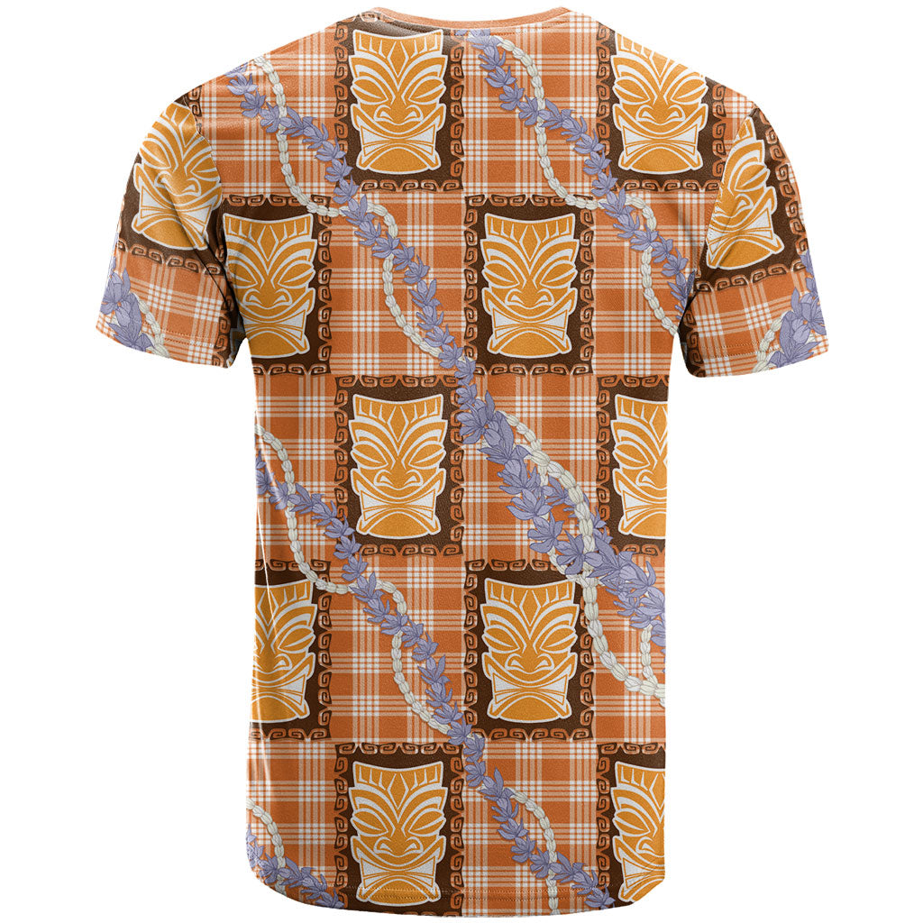 Aloha Hawaii Tiki Palaka Motifs T Shirt Honohono Lei Orange Elegant Vibes LT14 - Polynesian Pride